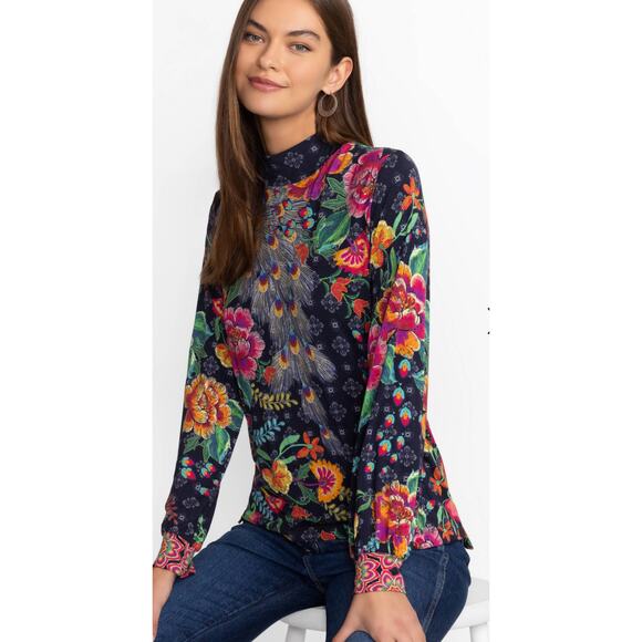 Johnny Was The Janie Favorite Puff Sleeve Mock Neck S top Darnahta Scarf Print - Picture 7 of 7